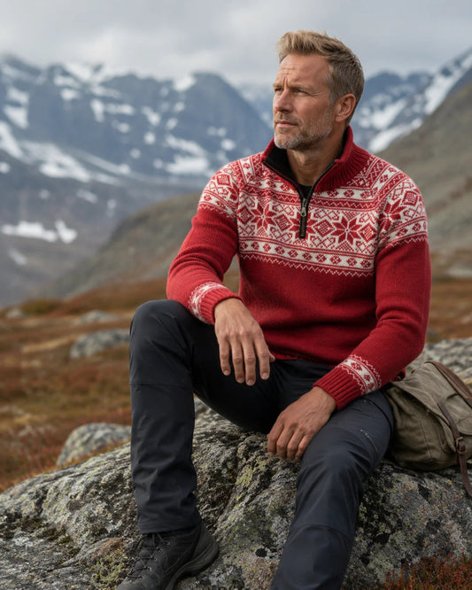Wirvelvind Pullover i Setesdals design av 100% ren ull, Röd