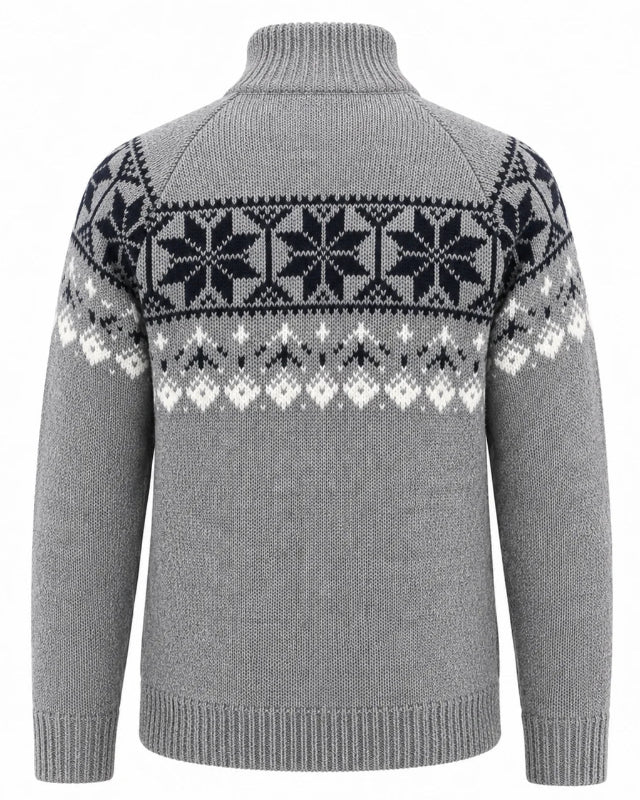 Norsk Stickad Kofta / Cardigan med Dragkedja – Norfinde (100% Ull) Grå