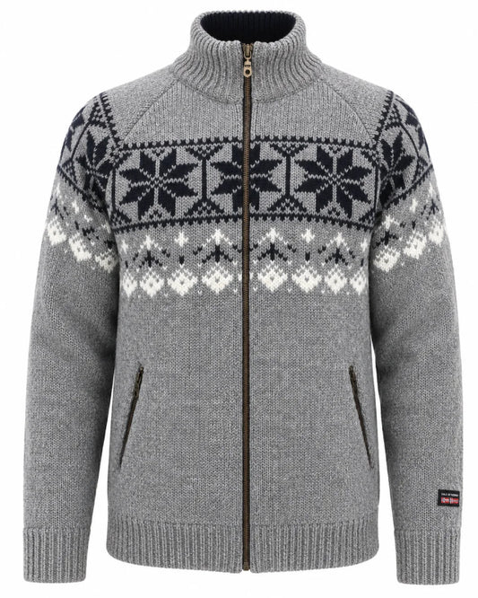 Norsk Stickad Kofta / Cardigan med Dragkedja – Norfinde (100% Ull) Grå
