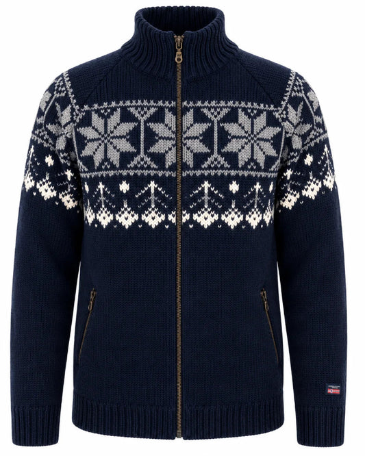 Norsk Stickad Kofta / Cardigan med Dragkedja – Norfinde (100% Ull)