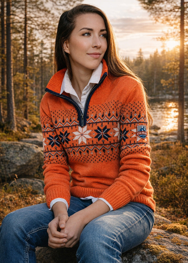 Women's Norwegian Sweater – Coral Merino Quarter Zip | John