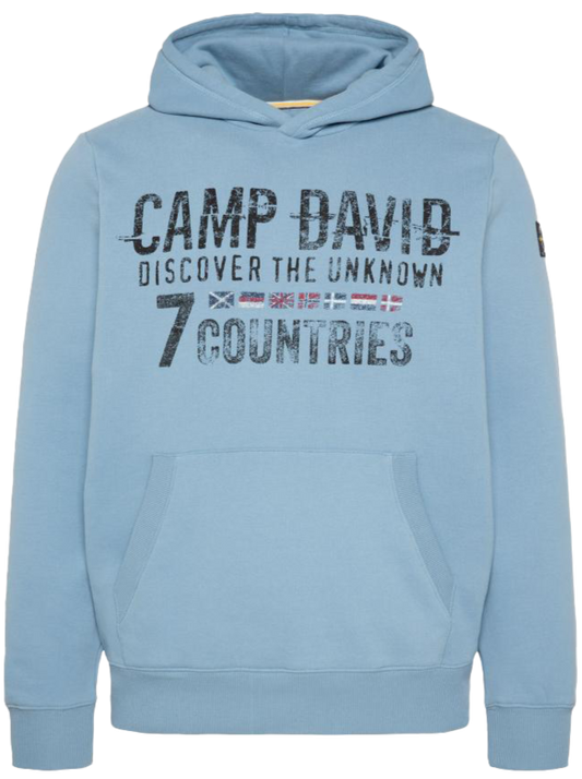 Wirvelvind Ny blå broderad sweat mix hoodie – Din snygga outdoor-essential