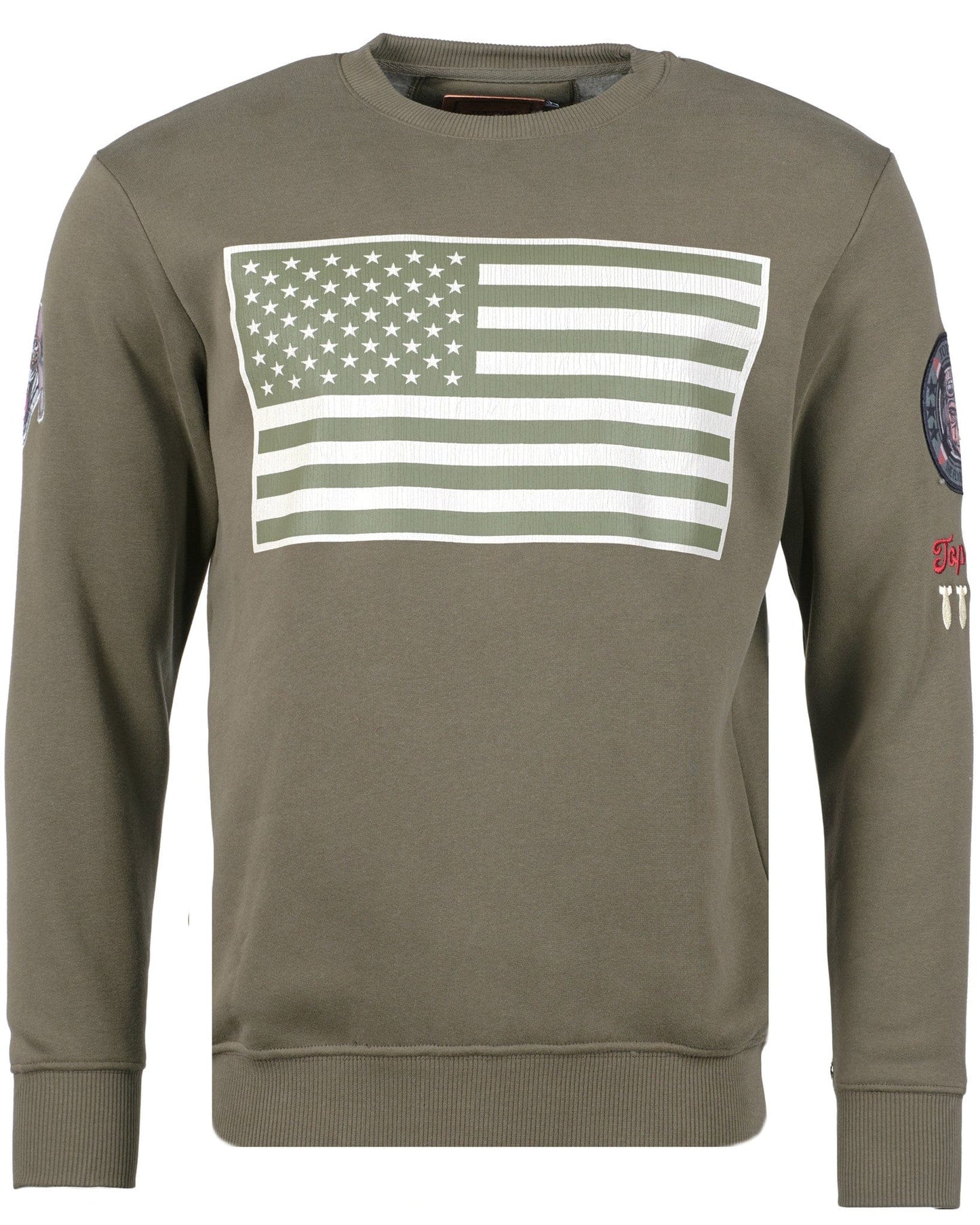 Wirvelvind Rund halsad tröja med texten "US Flag" i armén