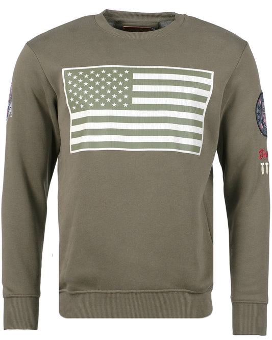 Wirvelvind Rund halsad tröja med texten "US Flag" i armén