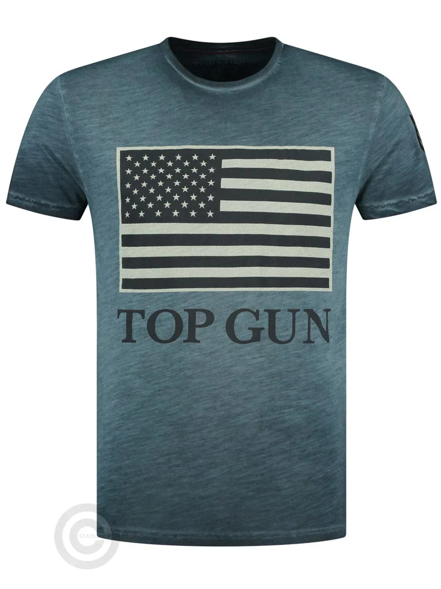 Wirvelvind Rundhalsad bomullst-shirt "US vintage Flag" Blå