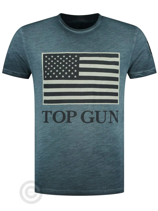 Wirvelvind Rundhalsad bomullst-shirt "US vintage Flag" Blå