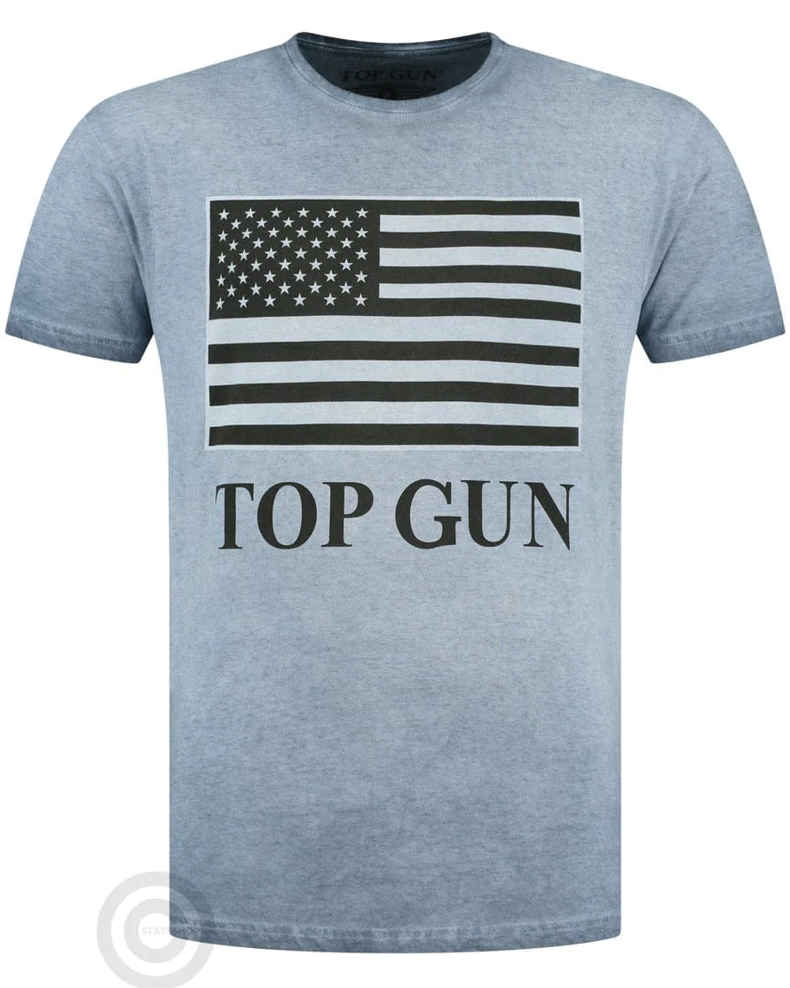 Wirvelvind T-shirt, rund hals i bomull "US Flag" blå