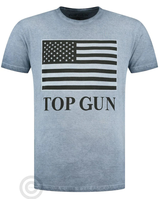Wirvelvind T-shirt, rund hals i bomull "US Flag" blå