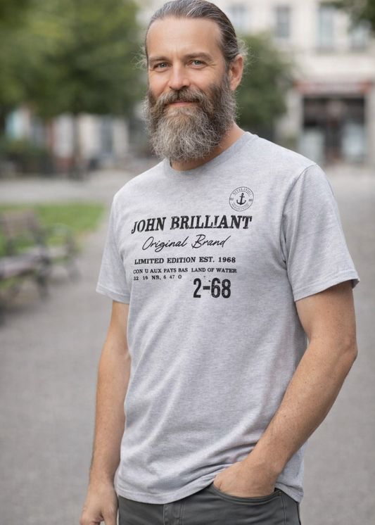 Herr T-shirt Ash Grey med John Brilliant Original Brand-tryck